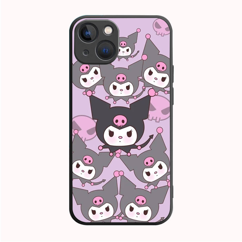 B-45 Kuromi Schwarze Hülle für Samsung S24 S23 S22 S21 S20 FE S10 Lite Ultra S7 S8 S9 Plus A05S A11 A12 A13 A15 A22 A24 A25 A32 A52 A71 5G Samsung A01 schwarz