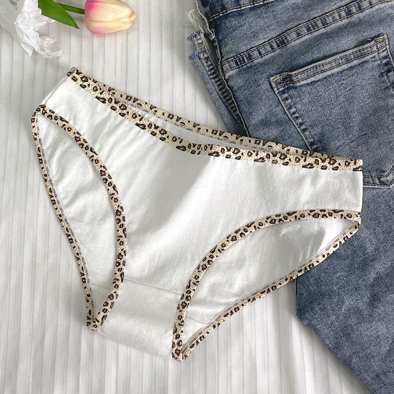 Sexy Slips mit Leopardenmuster für junge Damen, hüfthebende Baumwollhöschen, L-XL, große Damenunterwäsche L weiß