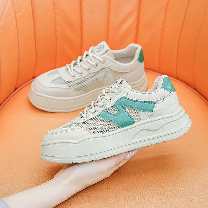 Mesh Damen Schuhe Sommer Neu Lässige Board Schuhe Studentinnen Sportschuhe Dünne Dicksohlige Dad Schuhe Weiße Schuhe 40 beige