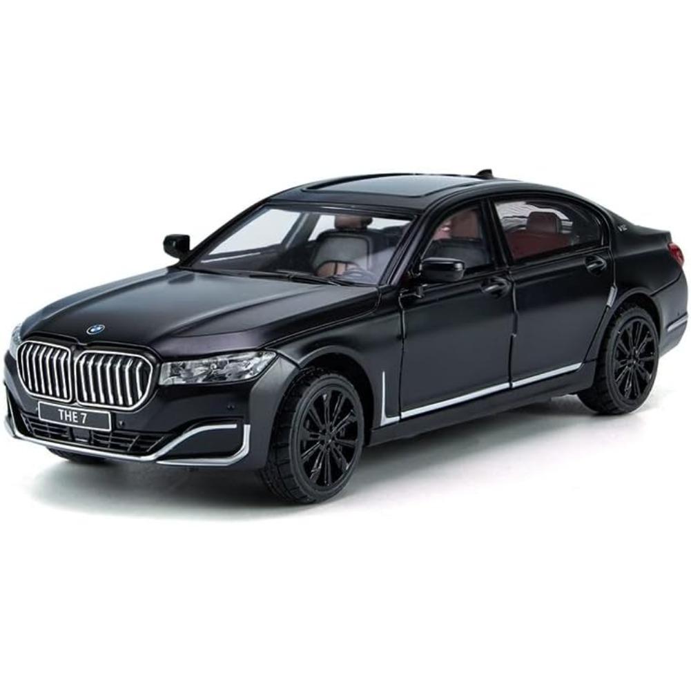 BMW 760 Modellauto im Maßstab 1/24, Spielzeugauto mit Rückziehfunktion aus Zinklegierung mit Ton und Licht als Geschenk für Kinder, Jungen und Mädchen 1/24-Size:22.5*9.5*6.5cm schwarz