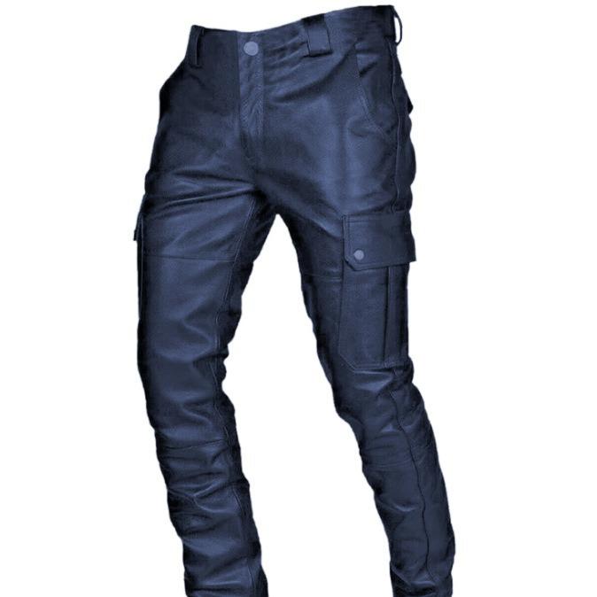 Lässige Herrenlederhose mit verstellbaren Riemen Stilvolle Bequeme Passform Perfekt für den Alltag Modische Lederhose für Herren XXXL navy blau