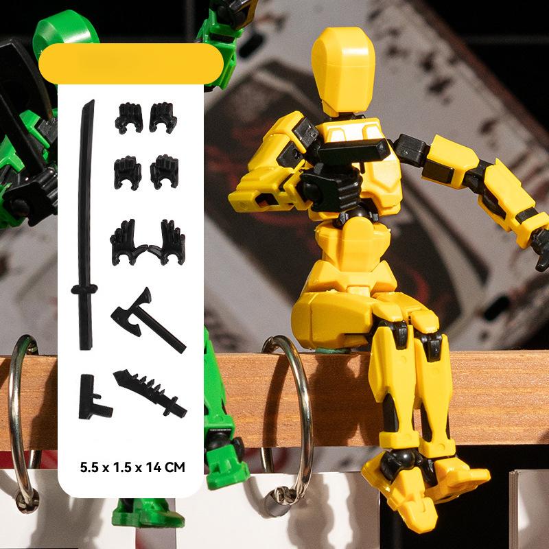 Mehrgelenkiger beweglicher Roboter 3D-gedrucktes Schaufensterpuppen-Spielzeug 13 Aktionsmodell Vollkörper beweglicher Roboter Spielzeug Geschenke für Kinder 14cm gelb