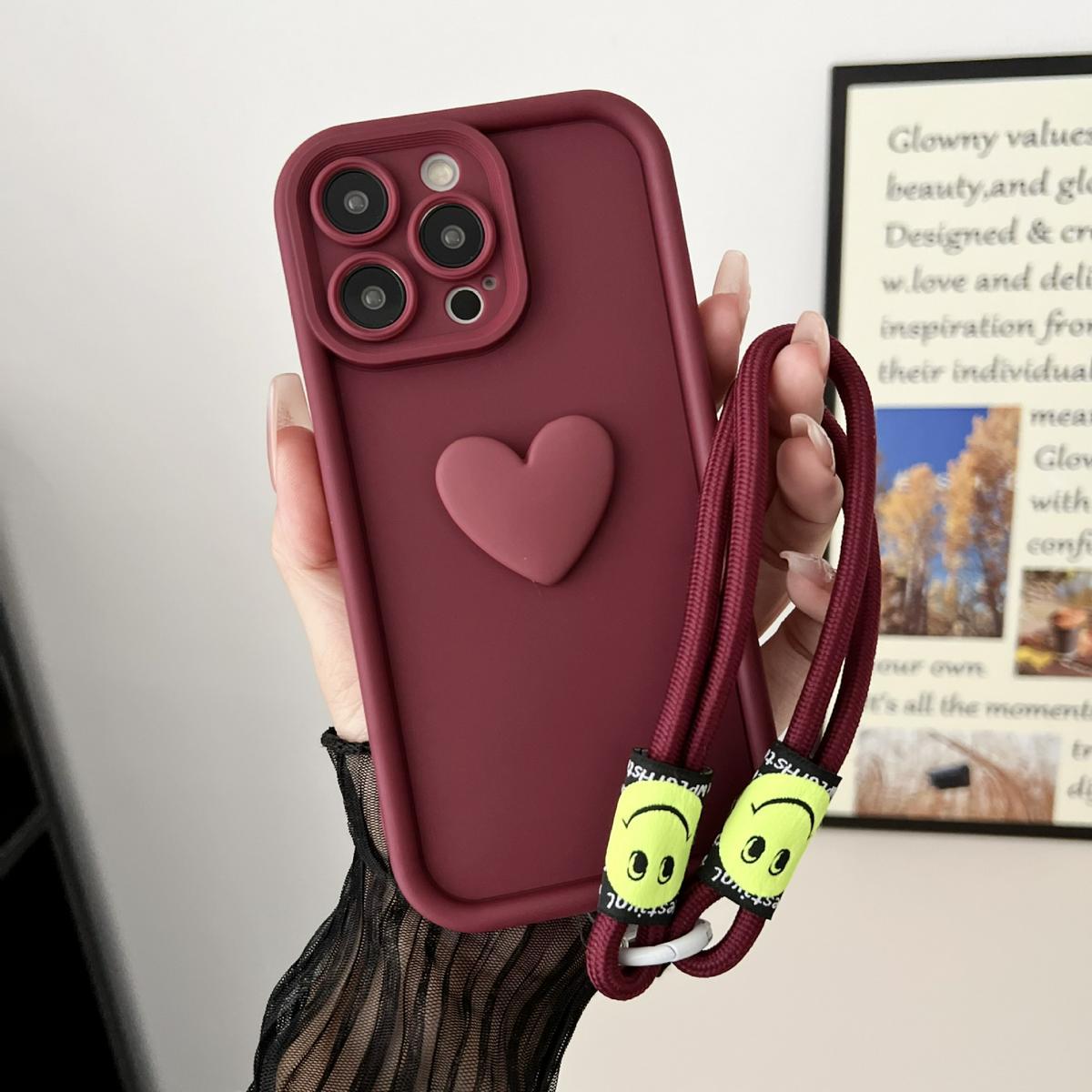 Hülle für Motorola Edge 50 Fusion Moto Edge 50 Neo G64 G24 G75 G55 G35 G85 G84 G22 Edge 50 ProPhone Hülle Love Heart Hnad Chain Cover Moto G84-5G&Case & Strap weinrot