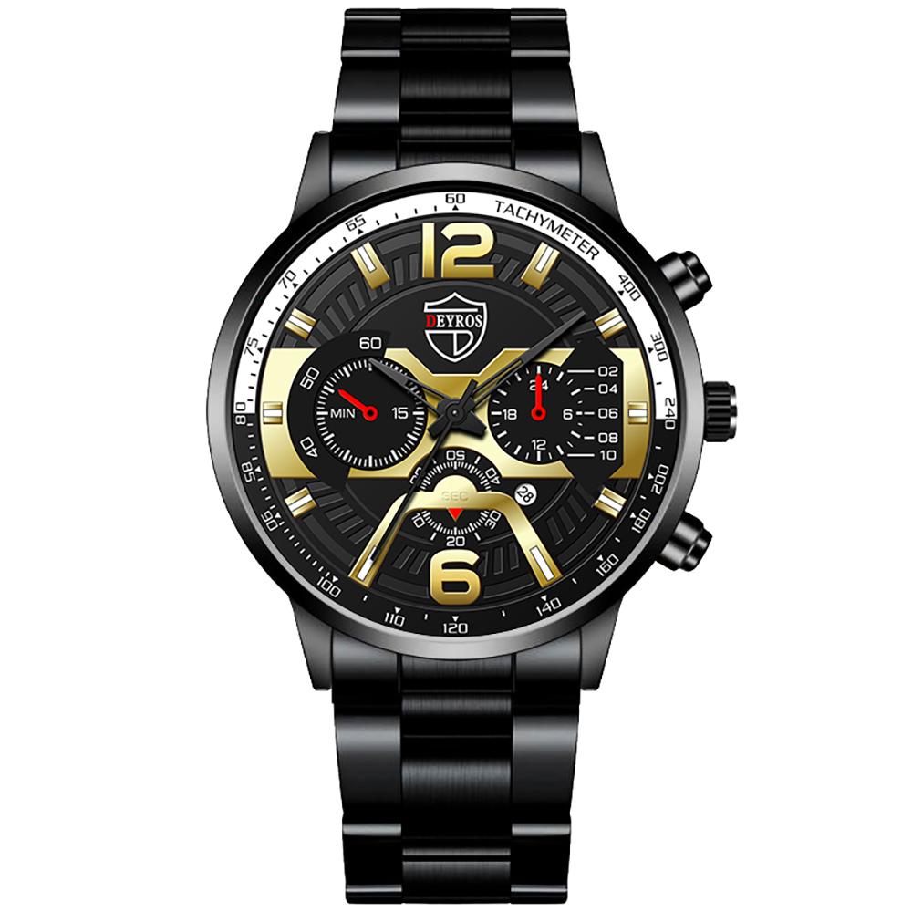 Mode Männer Uhren Gold Edelstahl Datum Kalender Quarz Armbanduhren Luxus Herren Analog Uhr Sport Einfache Männliche Uhr Geschenk Uhren hombre schwarz/weiß