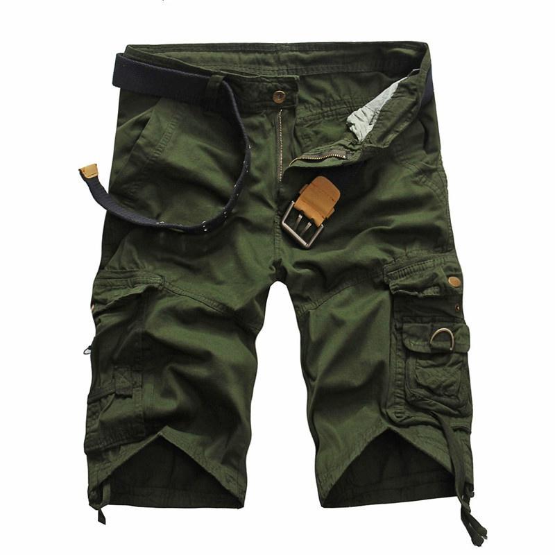 Herren-Cargo-Shorts, lockere Camouflage-Shorts mit mehreren Taschen, einfarbige Shorts, mittelhohe All-Match-Shorts 29 armee grüne