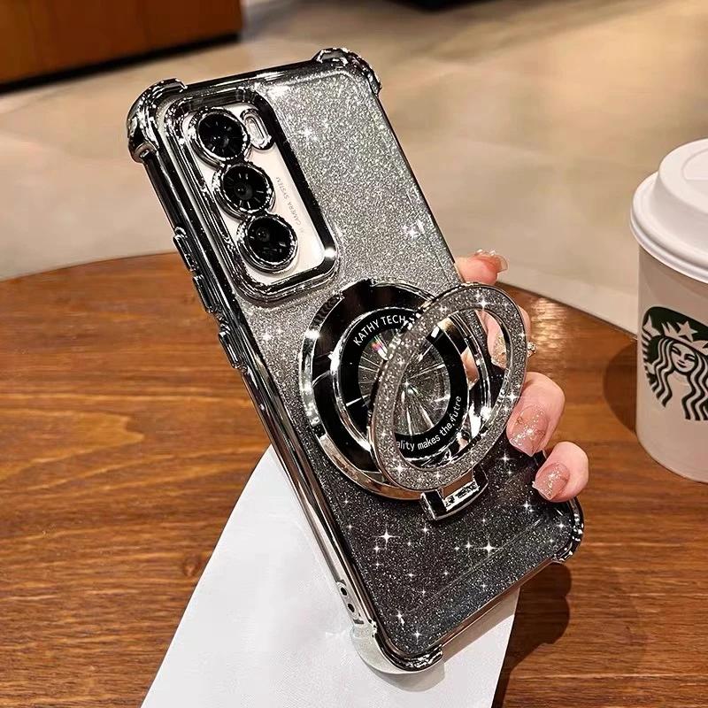 Luxus Glitzer Magsafe Magnetischer Ringständer Hülle für Samsung Galaxy S24 S23 S25 Ultra A55 A35 A25 A15 A05S A71 A54 A53 A52 Hülle for Samsung A71 silber