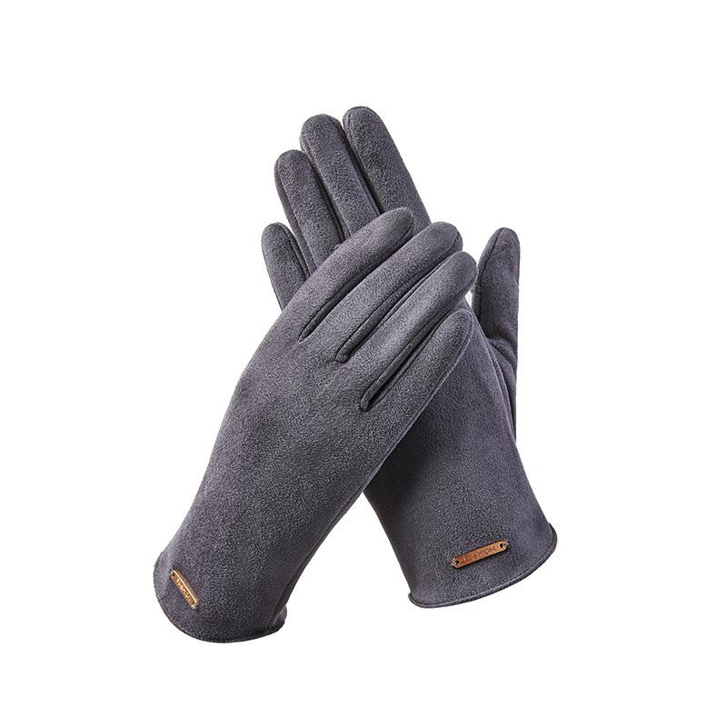 Warme Handschuhe Wildleder Herren und Damen Plus Samthandschuhe Outdoor Reiten Kältefest Herbst und Winter Touchscreen-Handschuhe One Size gray