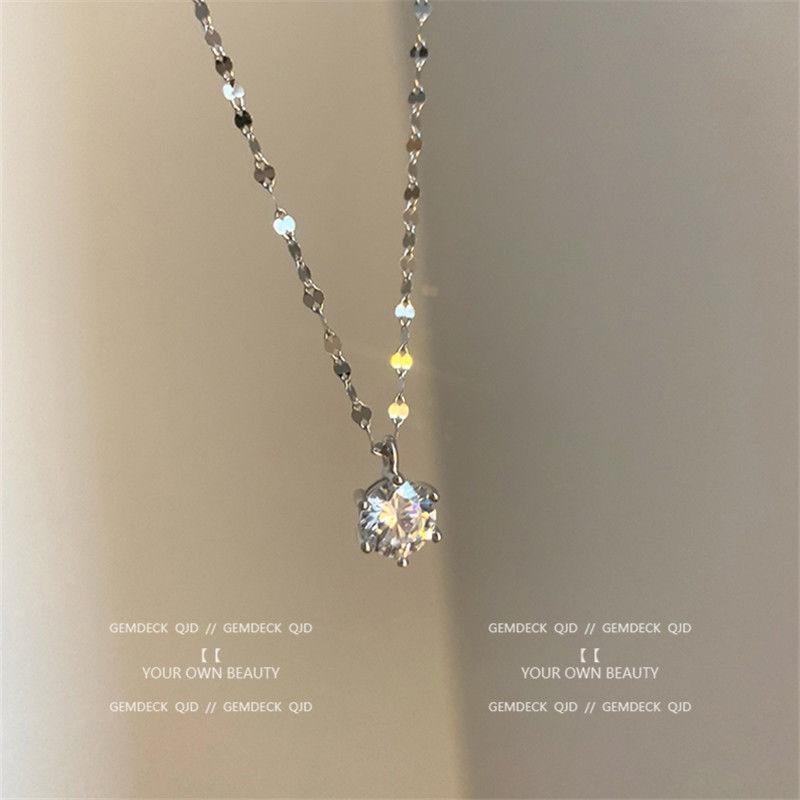 Minimalistische Zirkon-Halskette für Frauen, runde Zirkon-Anhänger, Hiphop-weiblicher Modeschmuck, erste Halskette, Geschenk silber