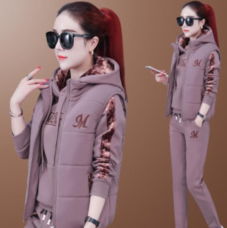 3 Teile/satz Patchwork Farbe Frauen Trainingsanzug Elastische Taille Mode Brief Drucken Frauen Hoodie Jogging Hosen Zipper Weste Anzug M violett
