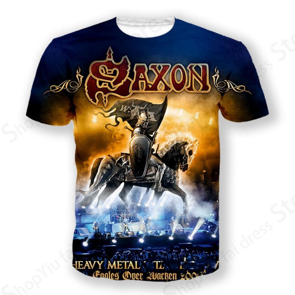Rock Band Saxon Band 3D-Druck T-Shirt Herrenmode T-Shirt Hip Hop Tops T-Shirts Herren Kleidung Heavy Metal Tops XL