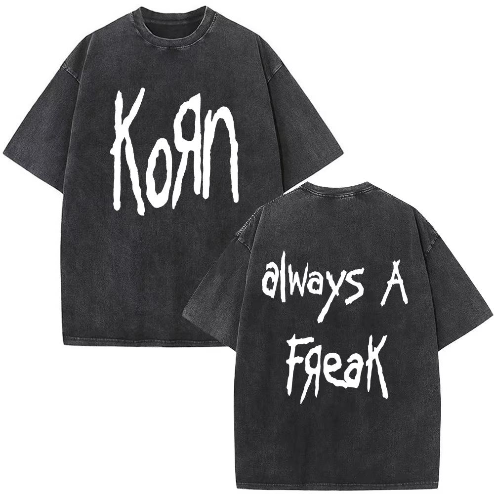 2026 Korn Tour 2026 Merch Vintage Washed T-Shirt Fan Geschenke Metal Gothic Rock Band T-Shirts Herren Damen Lässiges Übergroßes Kurzarm-T-Shirt Lockeres Tee S gray