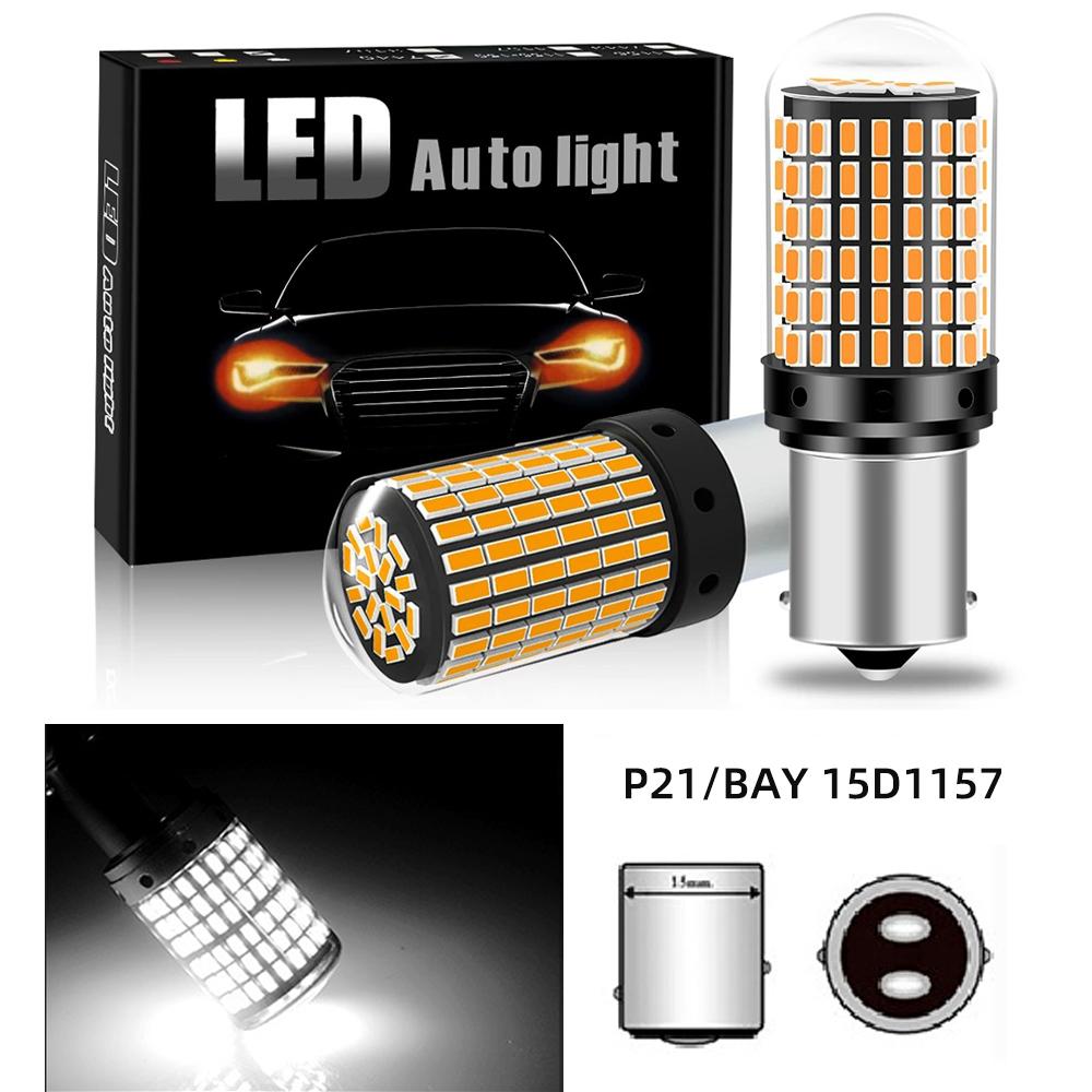 2PC 1156 BA15S P21W BAU15S PY21W T20 7440 W21W 3157 1157 P21/5W W21/5W LED Lampen 144 SMD led CanBus Lampe Für Blinker Licht 2PCS 1157 P21/5W BAY15D weiß