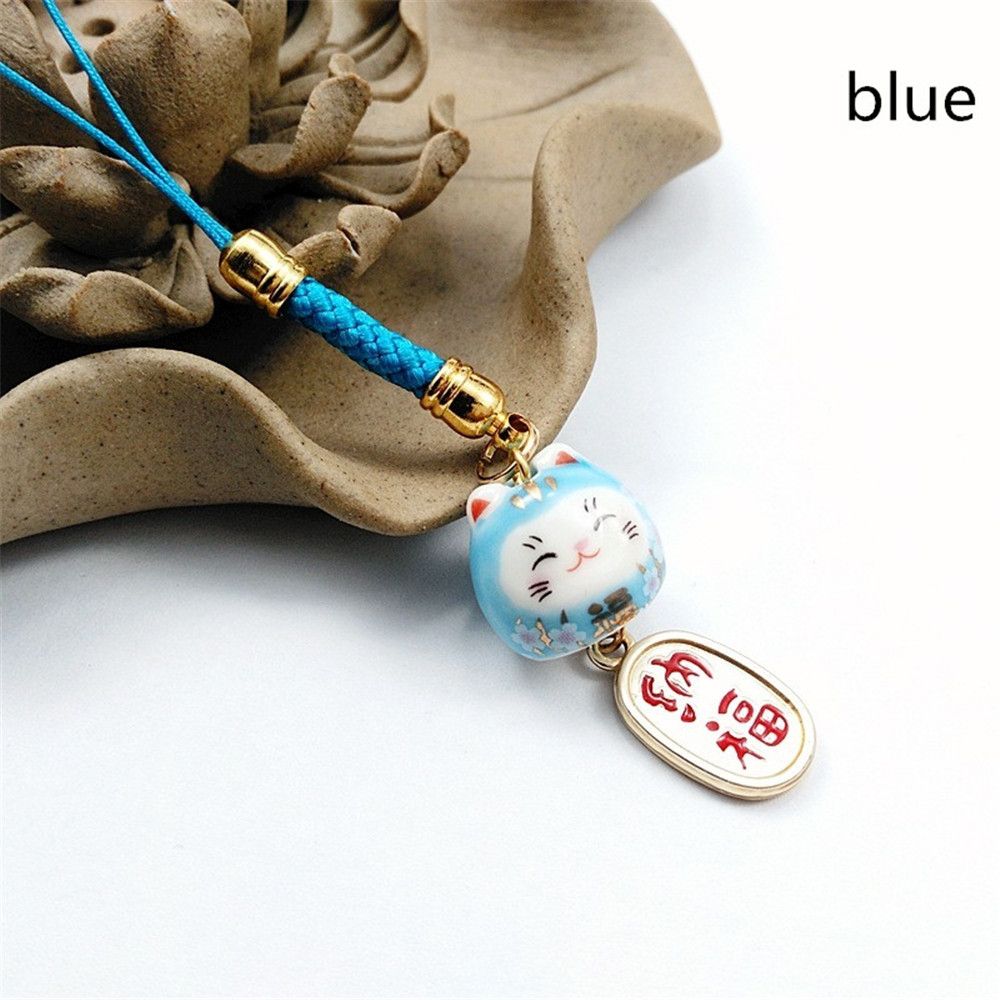Charm Lanyard Hängen Telefon Schlüsselband Telefon Riemen Glückskatze Tasche Zubehör blau