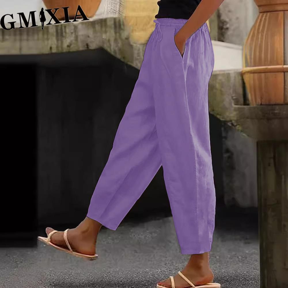 GMXIA Damenmode Lässige Einfarbig Bedruckte Hosen & Caprihosen L violett