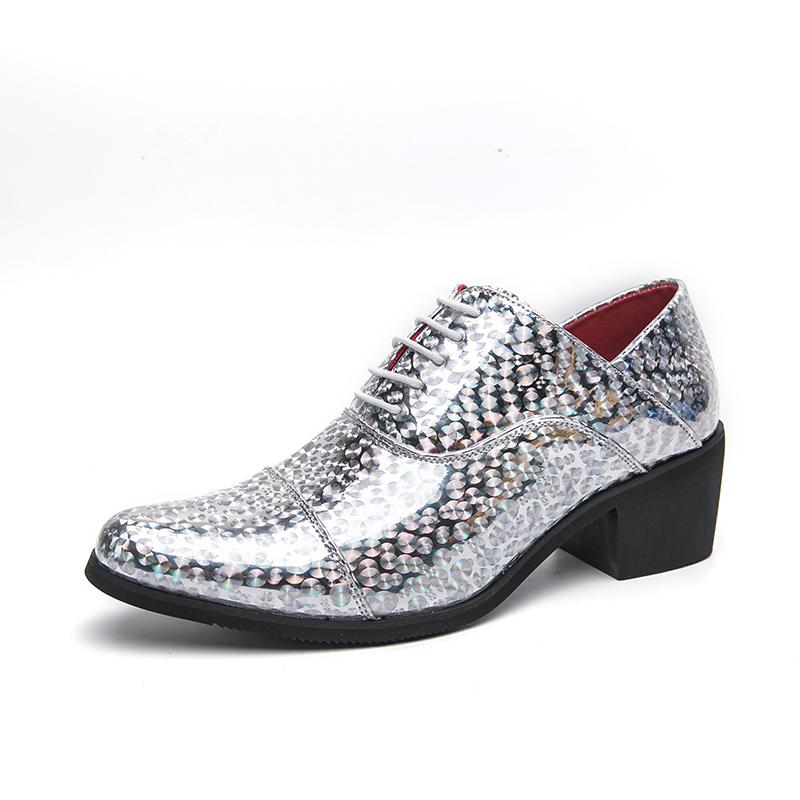 Mode Frühling Neue Dickbesohlte Hochhackige Herren Lederschuhe Gold Mode Hochzeit Freizeitschuhe Business Höhenerhöhung Oxford Schuhe 46 silber
