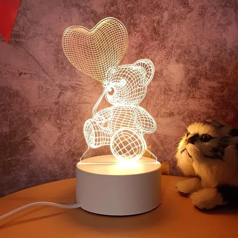 3D-Lampe, Acryl-LED-Nachtlichter, Bär, Dinosaurier, Kind, Nachtlicht, LED für Schlafzimmer, Dekoration, Weihnachtsdekoration, Hochzeit, Party, Gastgeschenke USB Warm Light transparent