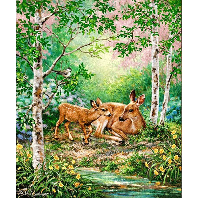 Handarbeit Grüner Wald & Hirsche Diy Diamant Malerei 3D Handarbeit Dekorative Malerei Kreuzstich 20X30CM
