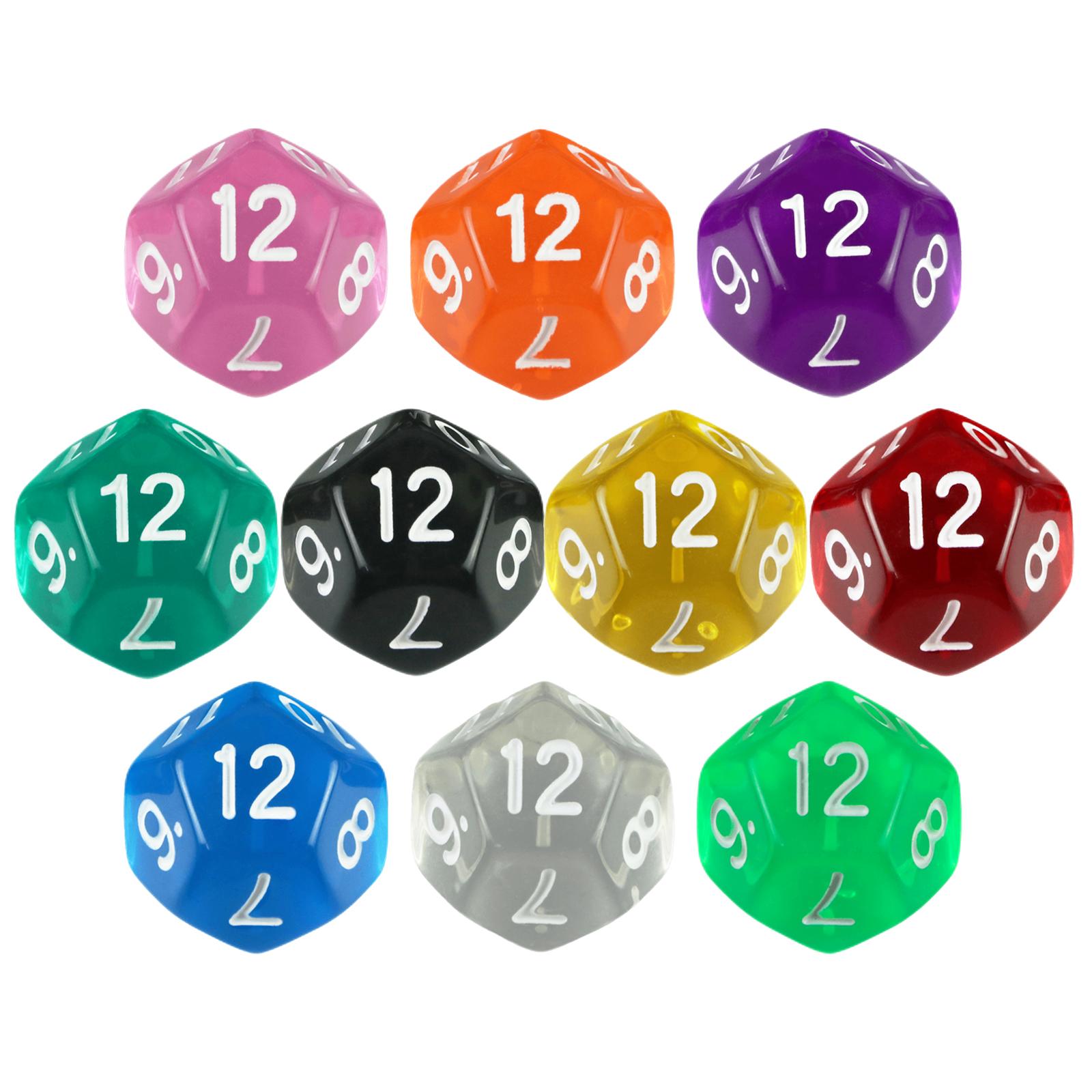 Premium DND Würfelset D12 für Brettspiele und RPG mit lebendigen Farben, 10 Stück 12-seitige Unterhaltungs-Tischspielwürfel bunt