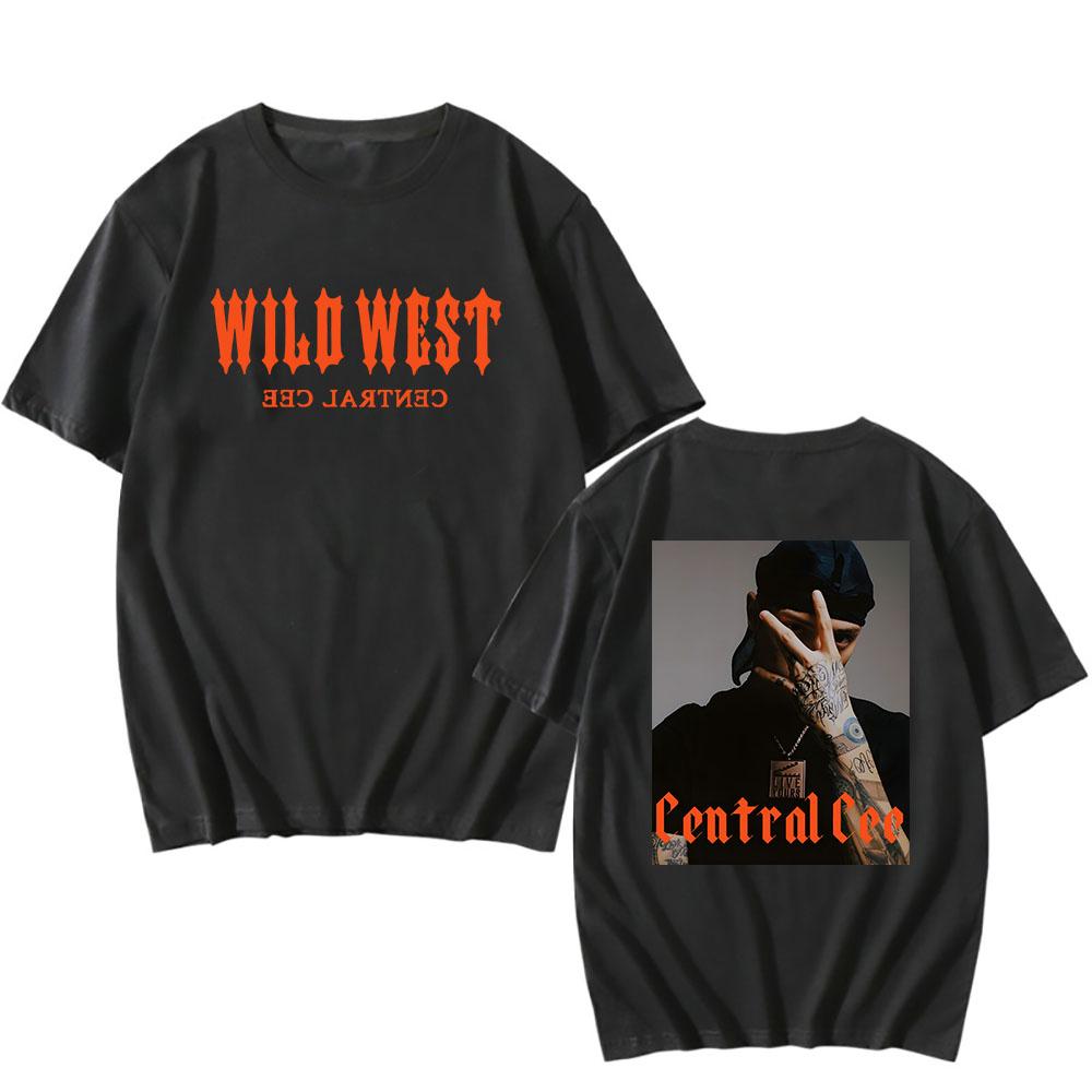 CENTRAL CEE Wild West Album T-Shirts Rapper Grafik Hip Hop Streetwear Sommermode Baumwolle T-Shirts Männer Frauen Kleidung XXL schwarz
