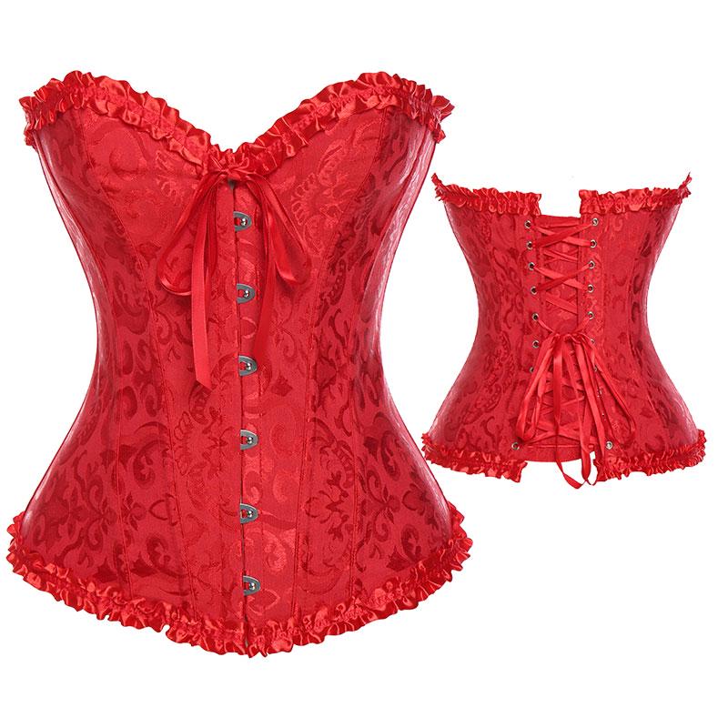 Damen-Korsett mit Schnürung, ohne Knochen, Überbrust-Bustier, Steampunk-Korse, Sanduhr-Bodyshaper-Korselett 6XL rot