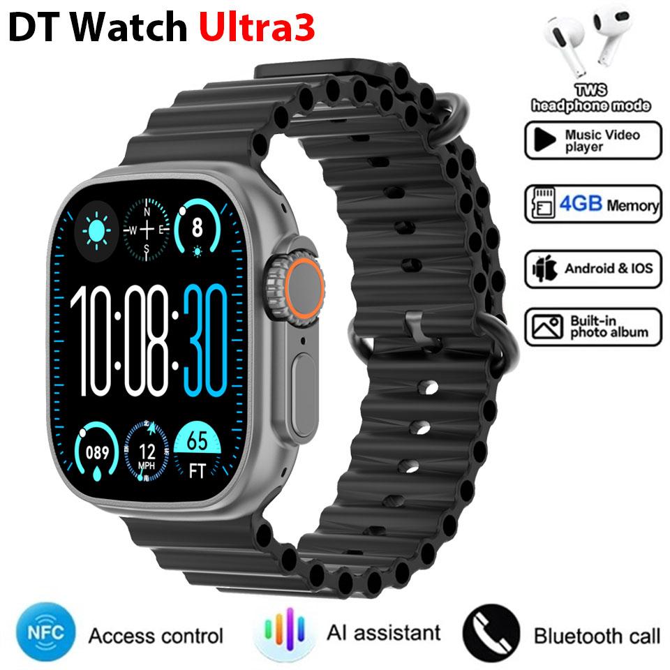 DT Ultra 3 Smartwatch Amoled Bildschirm 4GB MP3 MP4 Player Bluetooth Netzwerkfreigabe APP Store ChatGPT Smart AI Uhr Mann Sportuhr Silicone tape schwarz