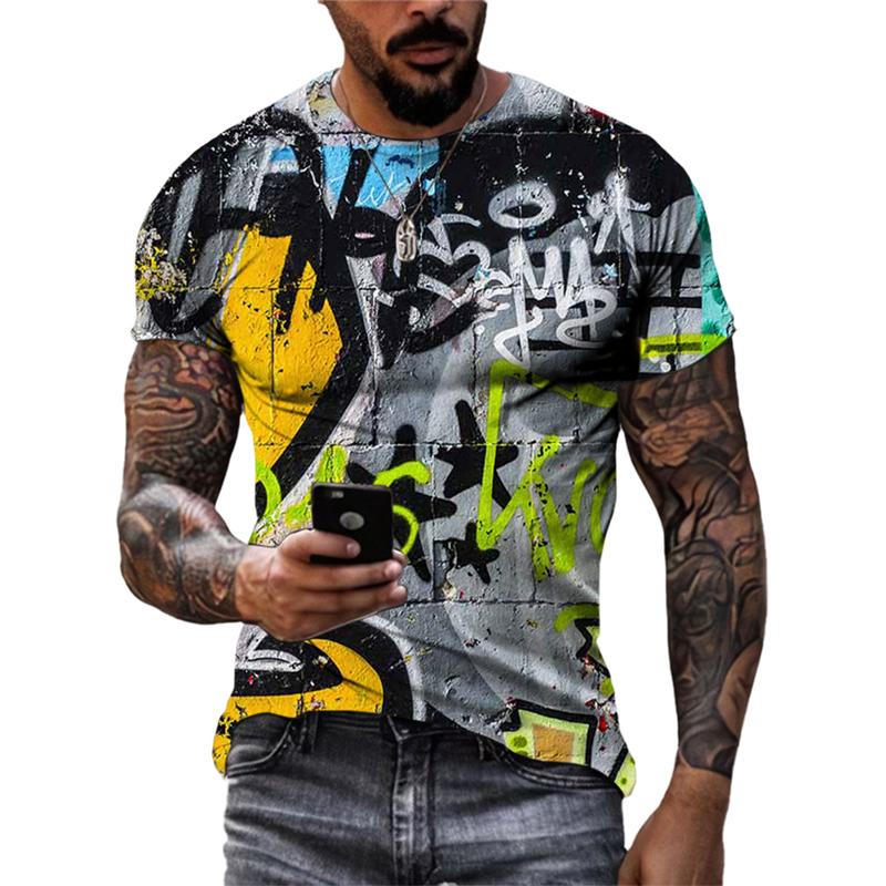 2025 Sommer Neu 3D-gedruckte Graffiti Herren T-Shirts 2023 Trend Mode Lässig Street Art Übergroßes T-Shirt Hip Hop Harajuku O-Ausschnitt T-Shirts XL