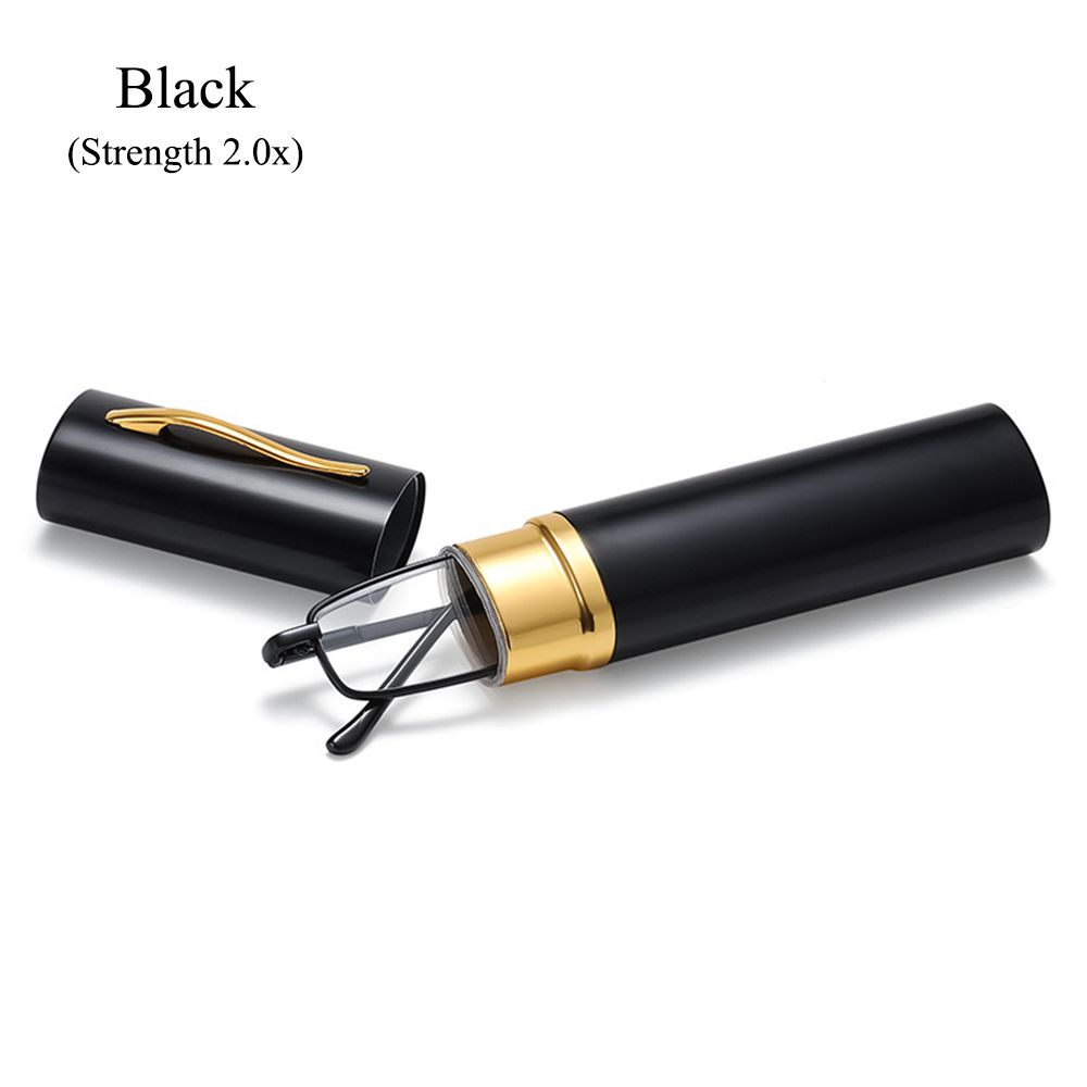 Leichte, tragbare, schlanke Lesebrille mit Stift-Clip-Röhrenetui für Männer und Frauen Strength 2.0x schwarz