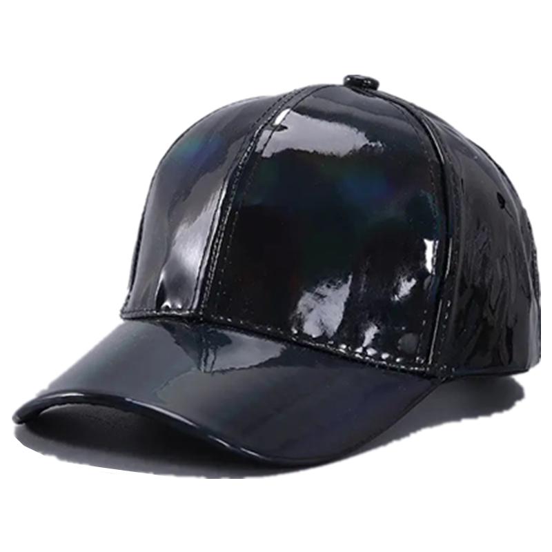 Neue Unisex PU Leder Laser Style Baseball Cap Street Hip Hop Hut Männer Frauen Schillernde Farben Y2K Cap 56cm-60cm schwarz