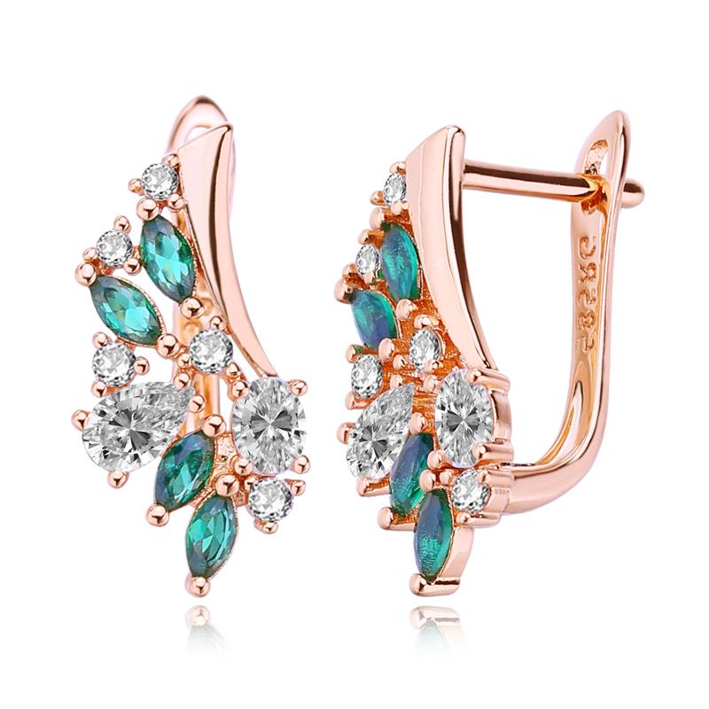 MINTHA Clip-Ohrringe, trendige Rosegold-Farbe, Hochzeit, täglicher Modeschmuck, grüne Zirkonia-Ohrringe für Frauen, Braut-Ohrringe A