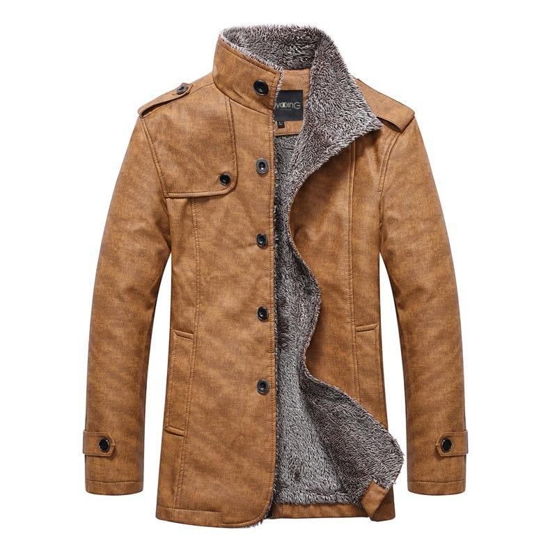 Neue Winterjacke und Mantel für Herren, hochwertige Lederjacke, Smart Casual, Pelz und Samtjacke L khaki