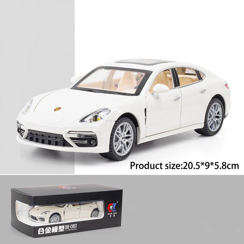Panamera Porsche Modellauto im Maßstab 1:24, Spielzeugauto zum Zurückziehen aus Zinklegierung mit Sound und Licht für Kinder, Jungen und Mädchen 1/24-20.5x9x5.8cm weiß