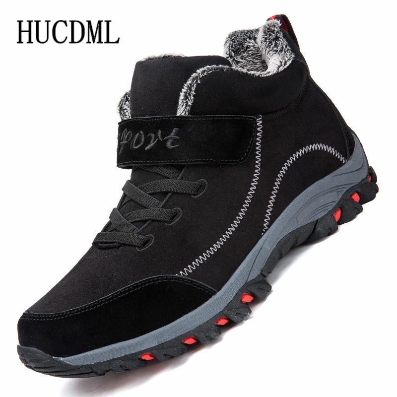 Wasserdichte Winter Männer Stiefel Kuh Wildleder Warme Schnee Frauen Stiefel Männer Arbeit Casual Schuhe High Top High-top Nicht-schlupf Knöchel Stiefel 44 schwarz