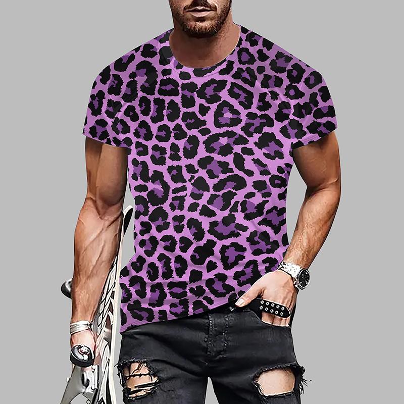 Neue Sommer Herrenmode T-Shirt Persönlichkeit Leopard Print Gedruckt Herren T-Shirt Top 5XL violett
