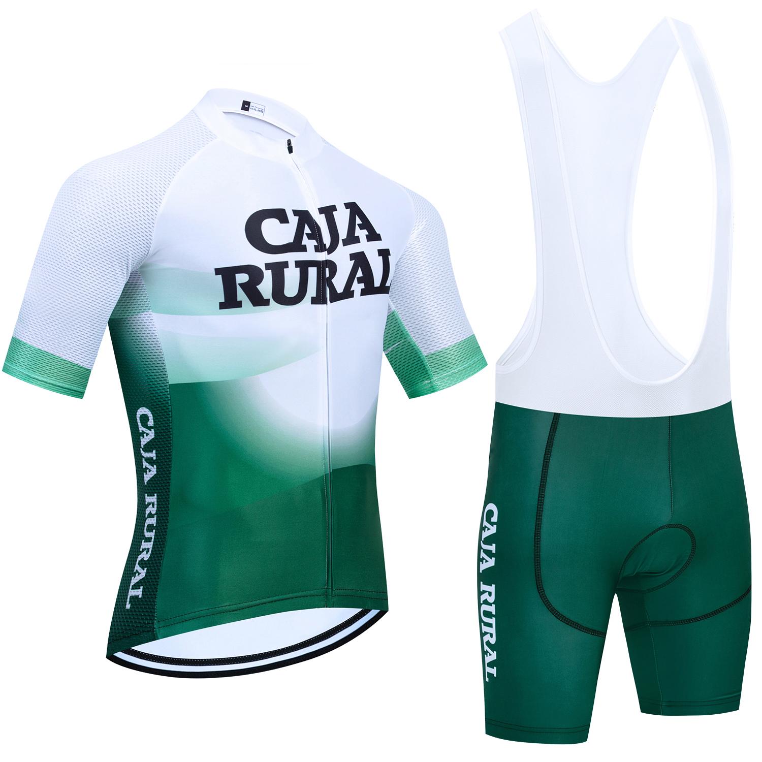 Grünes Fahrradtrikot Team CAJA RURAL Radtrikot Trägerhose Set Herren Damen Sommer Atmungsaktiv Ropa Ciclismo MTB Fahrradbekleidung XL elfenbein