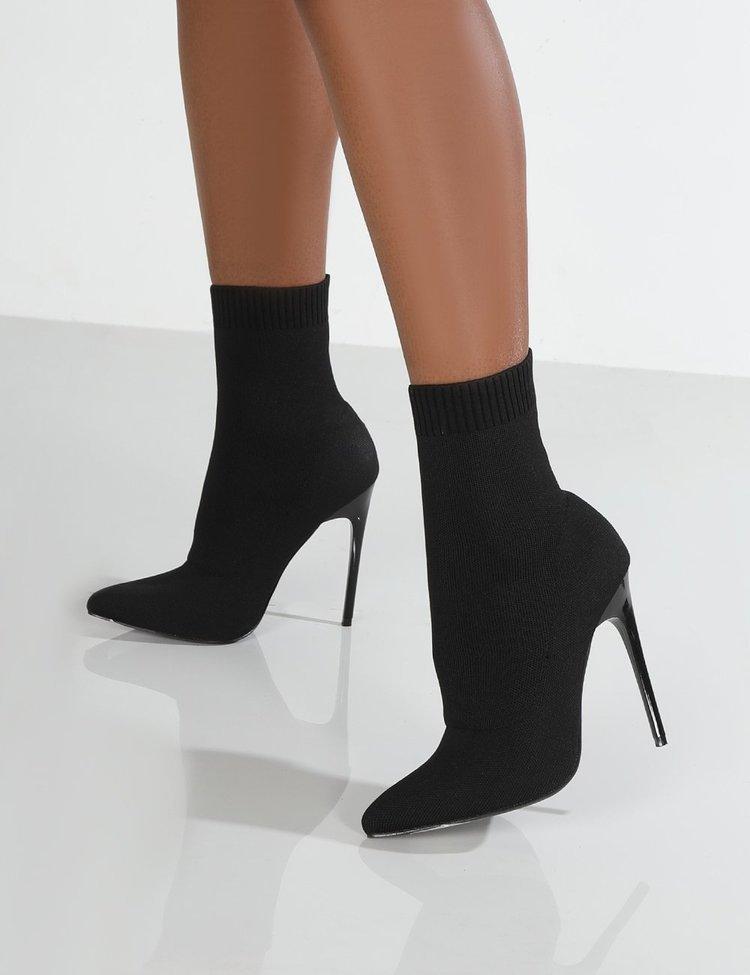 Frauen Stiefel Kurze High Heels Schuhe Für Frauen Herbst Winter Botas Mujer Gestrickte Stiefeletten Schwarze Socke Frauen Heels Stiefel weibliche 41 schwarz