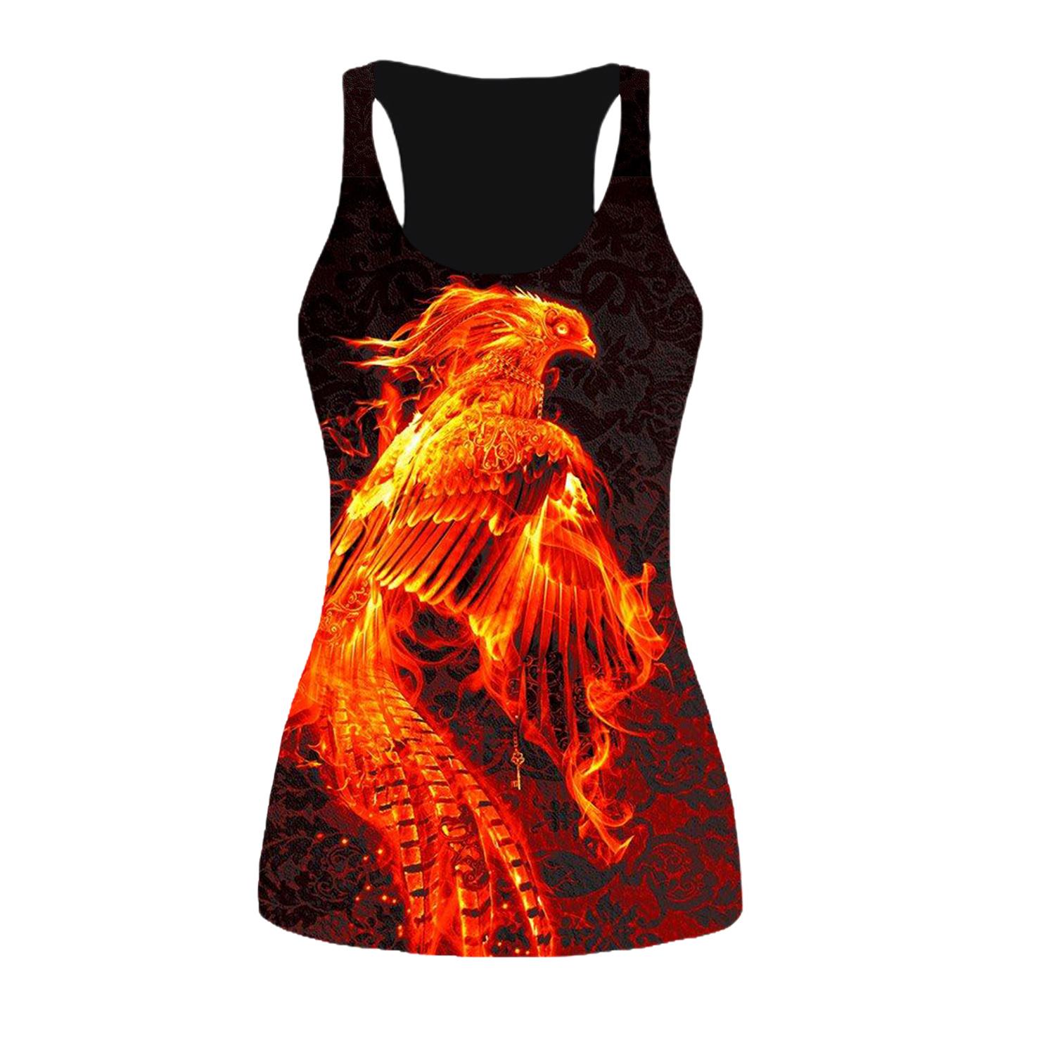3D-Druck-Tiger-Tanktops für Damen, Workout, Yoga, Fitnessstudio, Flammen-Phoenix, bedruckt, Sommer-Sport-Shirts, Übergrößen-Westen für Damen 2XL schwarz
