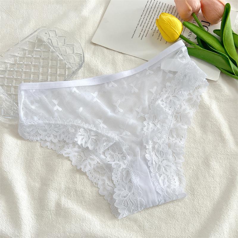 FINETOO Nahtlose Spitzenhose für Damen, weiche Dessous, weiche und atmungsaktive Dessous, Baumwolle, bequeme Perspektivenunterwäsche XL weiß