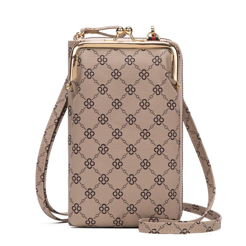 Kleine Umhängetasche für Damen, Handy-Geldbörse, Geldbörse, Kiss Lock, niedliche Umhängetasche mit Kreditkartenfächern 11*5*18cm khaki