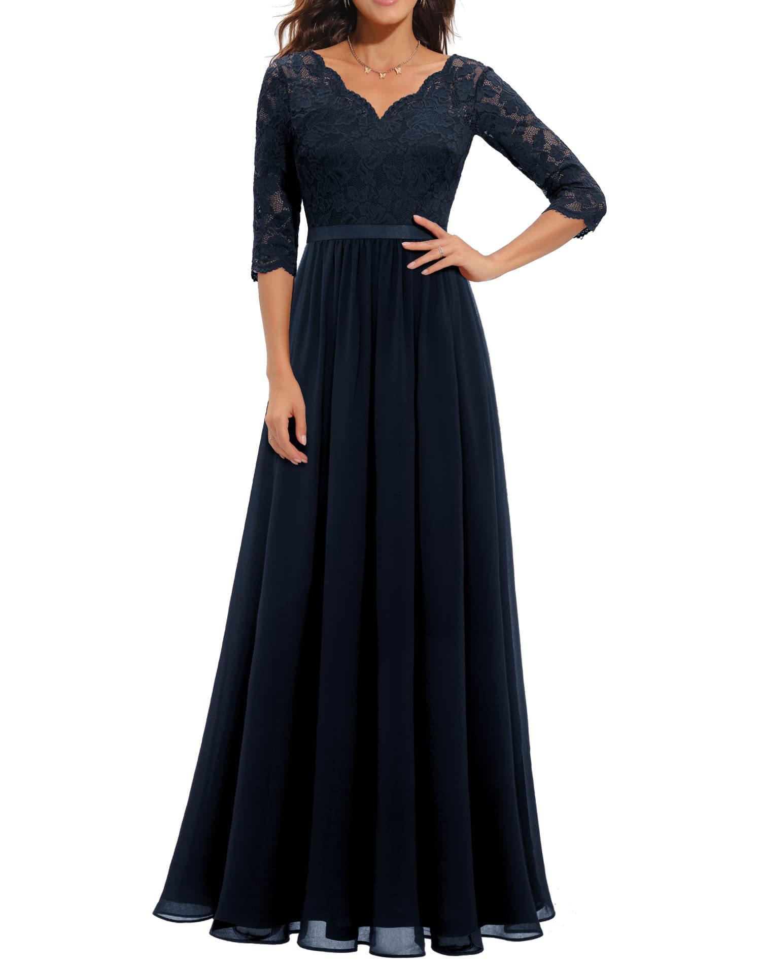Elegantes Abendkleid mit Spitzeneinsatz – Erhältlich in 6 Farben & 4 Größen M