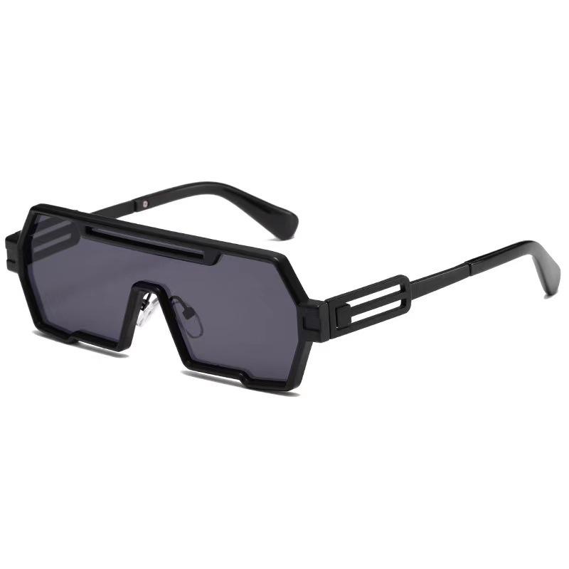 Punk-Sonnenbrille für Herren, einteilige Punk-Sonnenbrille für Damen, übergroße quadratische Retro-Brille, großer Rahmen, Sonnenschutz schwarz