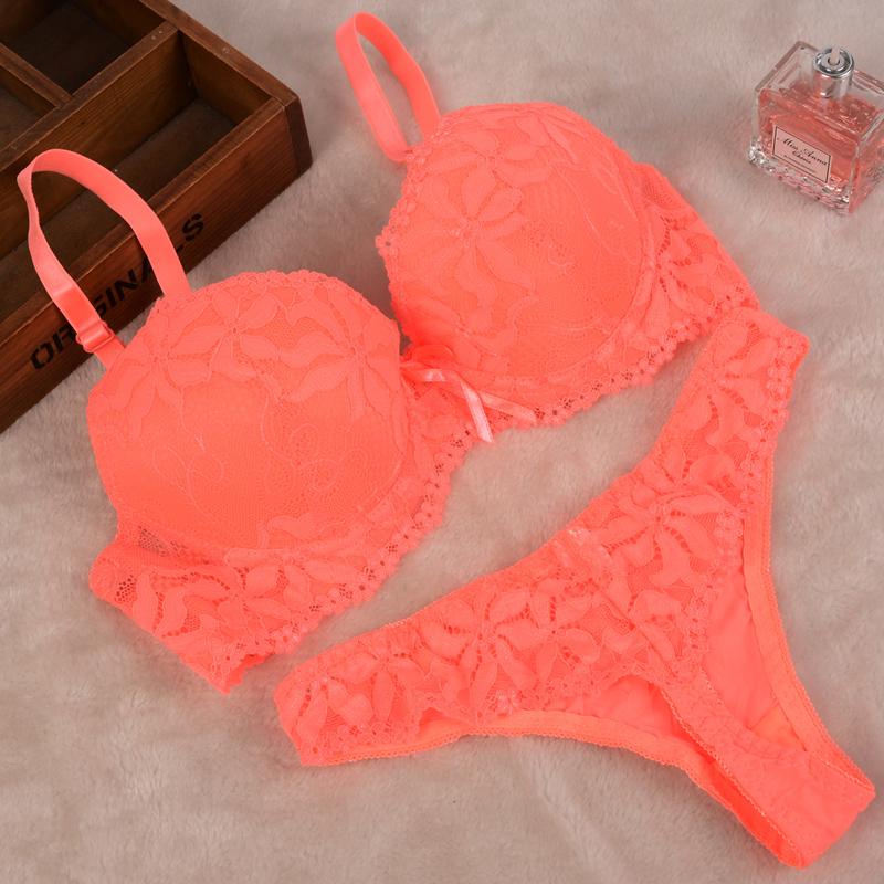 Artdewred BC Tanga-BH-Set, Push-Up-Spitze, Damen-Unterwäsche, Höschen-Set, Set mit G-String-BH und Slip-Sets 38C orange