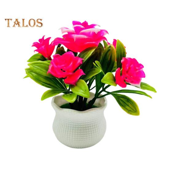 Künstliche Topfpflanzen, 5 Rosenblütenköpfe, für Zuhause, Büro, Tischdekoration, Hochzeit, Kunstblumen, Bonsai, für drinnen und draußen, Schreibtisch-Dekoration rosa