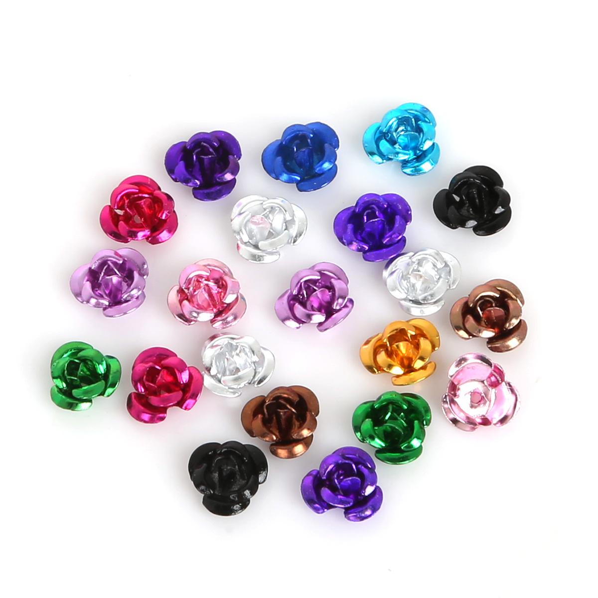 100 stücke Rose Kopf Aluminium Schmuck Produktion Hochzeit Party DIY Handwerk Dekoration Gemischte Farbe Perlen Hause Dekoration 6mm bunt