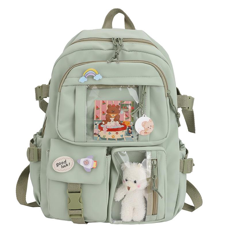 Leinwand Schulranzen für Teenager Mädchen Jungen Rucksack Frauen Laptop Rucksack Schule Taschen für Jungen Reise With Accessories grün