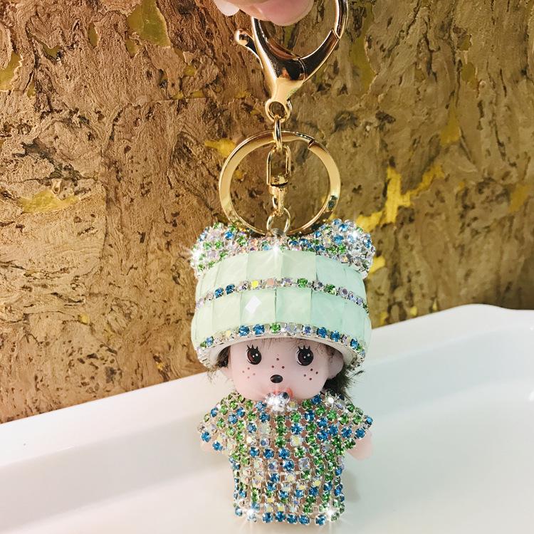Monchichi Diamant Schlüsselanhänger Niedlicher Affen Schlüsselanhänger Kawaii Monchichi Hängendes Ornament Autoschlüsselanhänger Kindergeburtstag Langlebige Geschenke white
