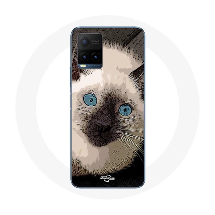 Coque pour Vivo Y21s 2021 / Y21 2021 Chat Siamois Noir et blanc aux Yeux Bleus