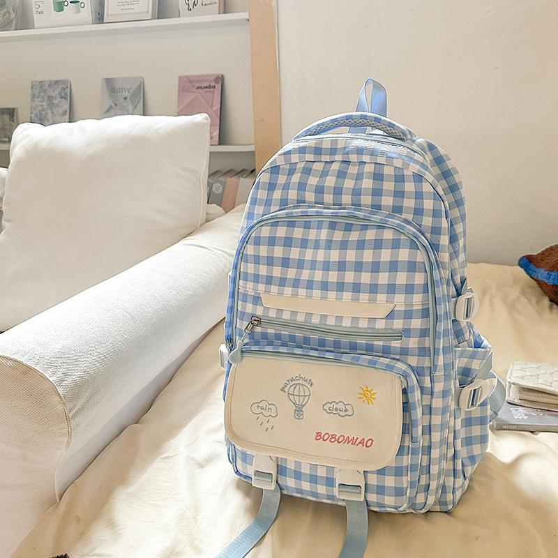 Retro Kariert Mädchen High School Schüler Schultasche Große Kapazität Tutorial Tasche Rucksack .