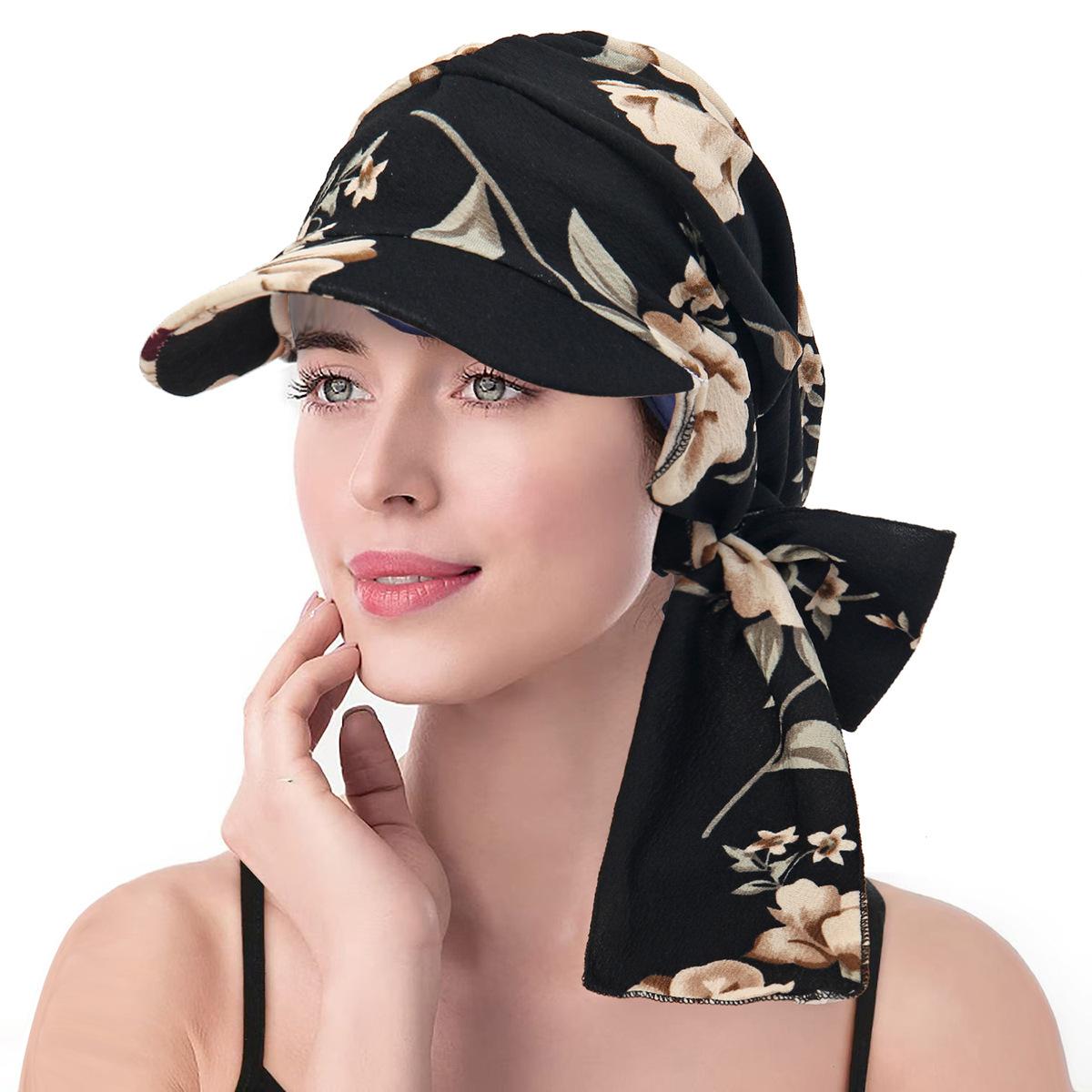 Damen Muslimischer Hijab Kappe Schirm Druck Turban Haube Damen Kopftuch Hut Wickeltuch Hut
