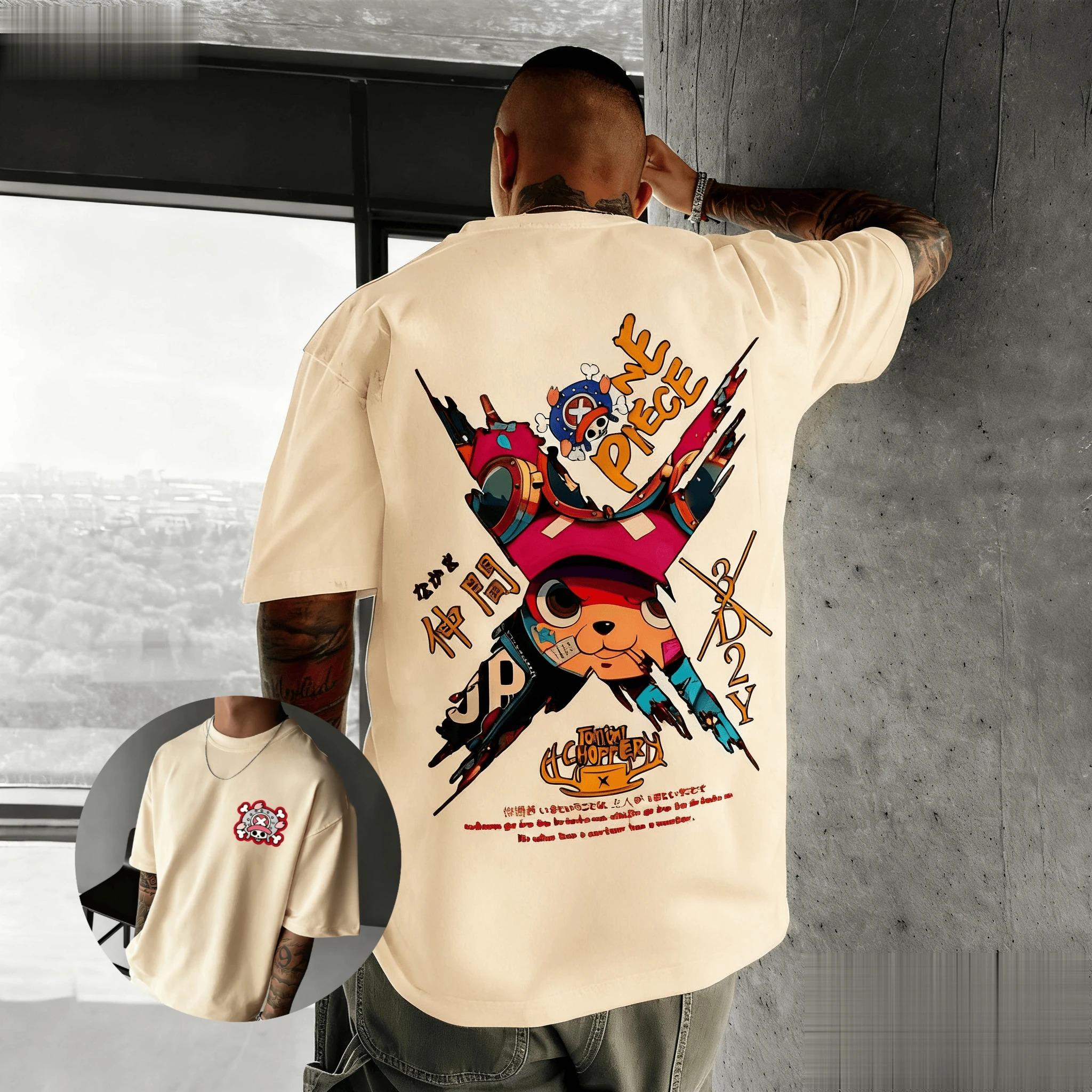 Neues One Piece Chopper Anime T-Shirt Herren Damen Baumwolle Kurzarm Tee Sommer Cartoon Grafik Streetwear Lässiges Top Oversized Y2k XXL blau