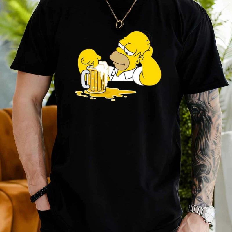 Sommer Herren Freizeit Kurzarm T-Shirt Bier Trink Muster Herren Oberteile S schwarz